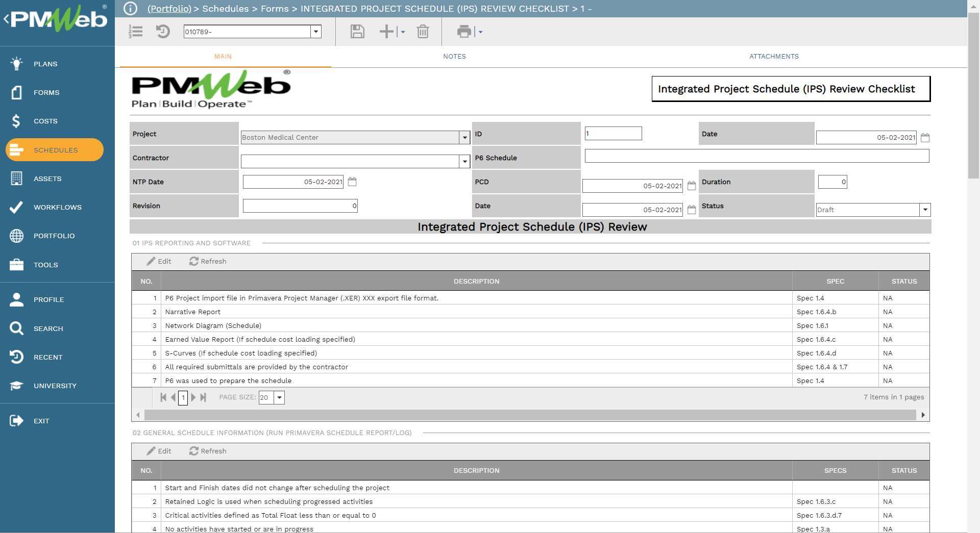 FIDIC 2017 PMWeb 7 Schedules Forms Integrated Project Schedule (IPS) Review Checklist 
Main
