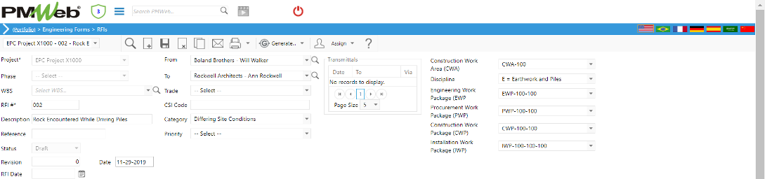 PMWeb 7 Engineering Forms RFIs Request for Information