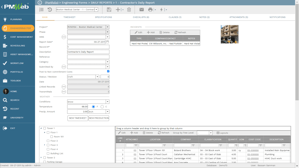 PMWeb 7 Engineering Forms Daily Report