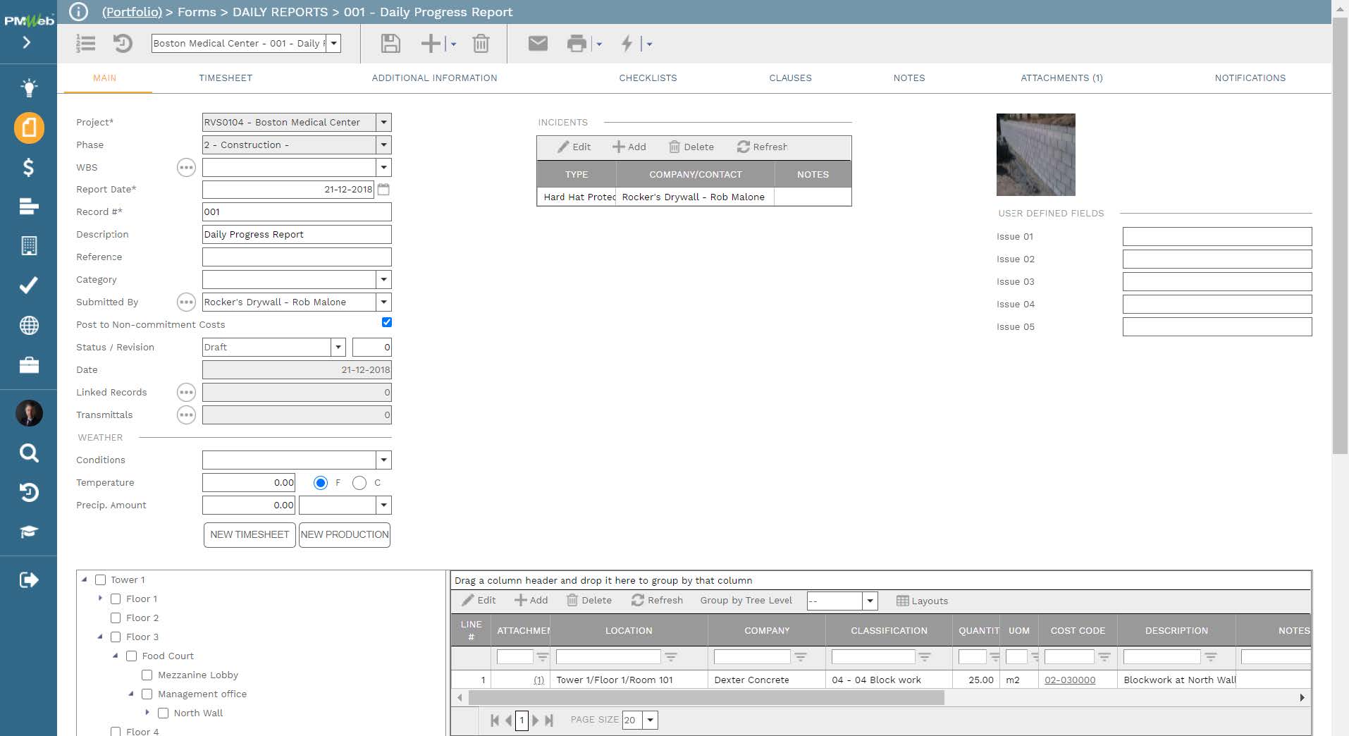 PMWeb 7 Forms Daily Reports  Daily Progress Report Main 