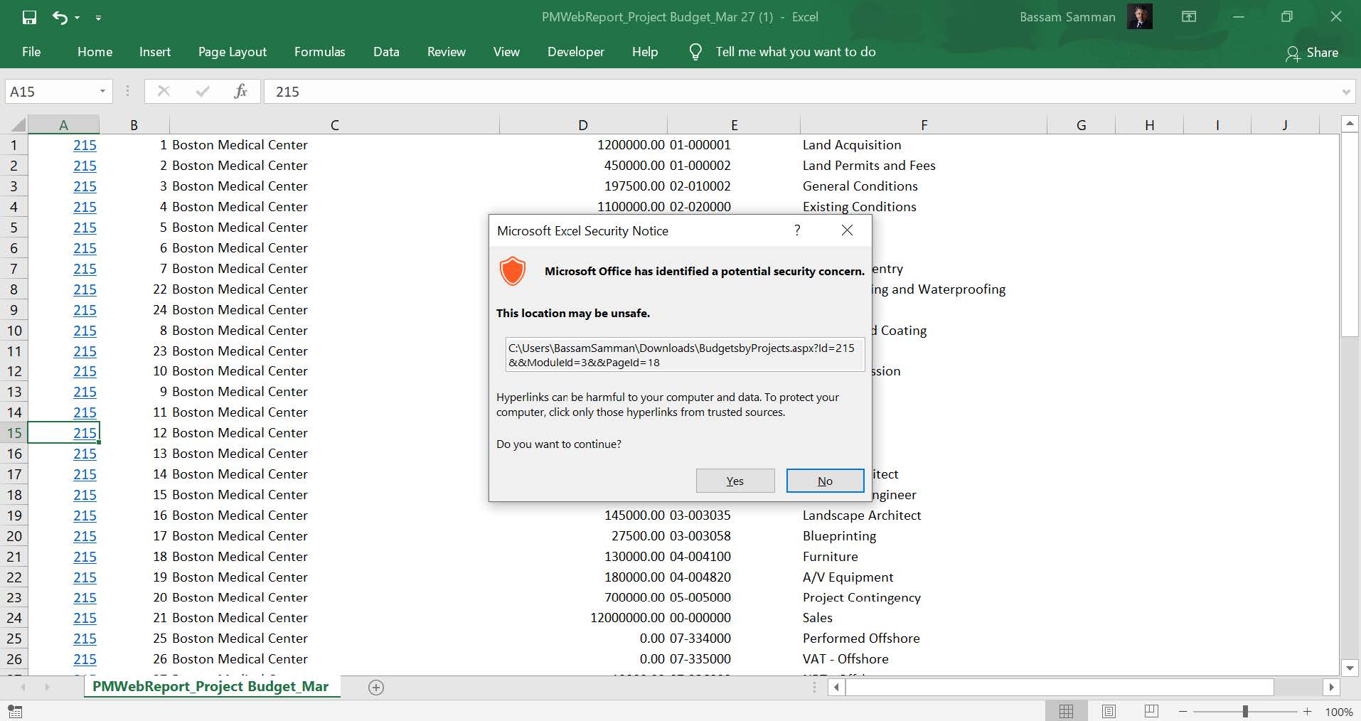 PMWeb 7 PMWEBReport Project Budget 