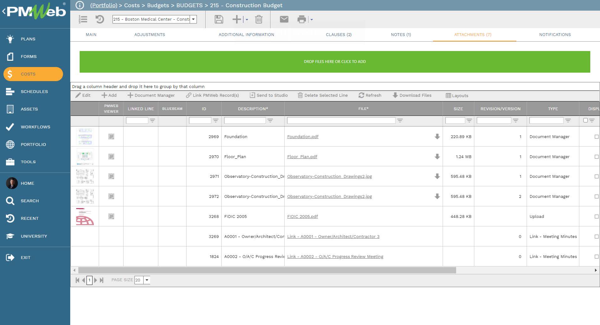 PMWeb 7 Costs Budgets Budgets Construction Budget 