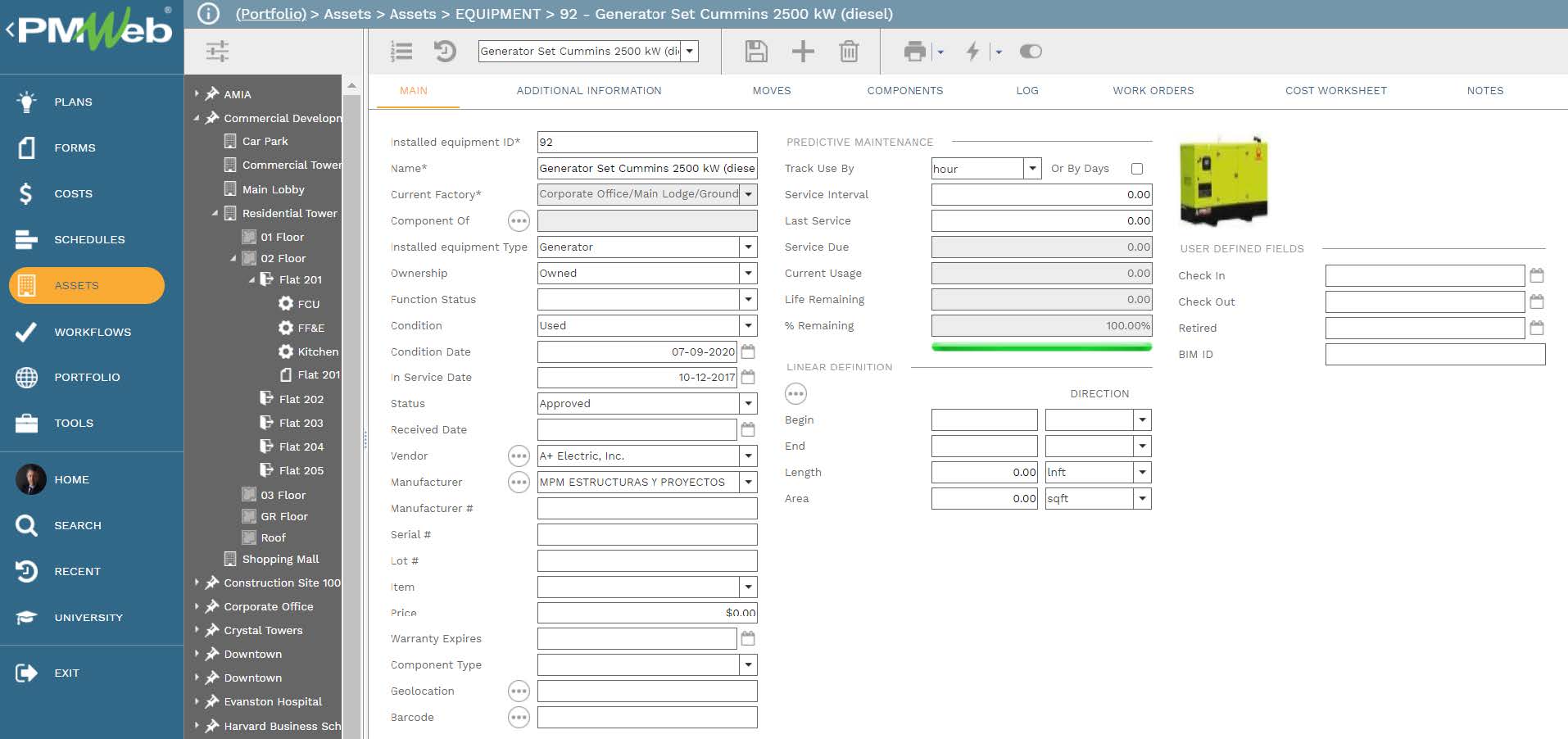 PMWeb 7 Assets Assets Equipment Generator Set Cummins 2500 KW Main