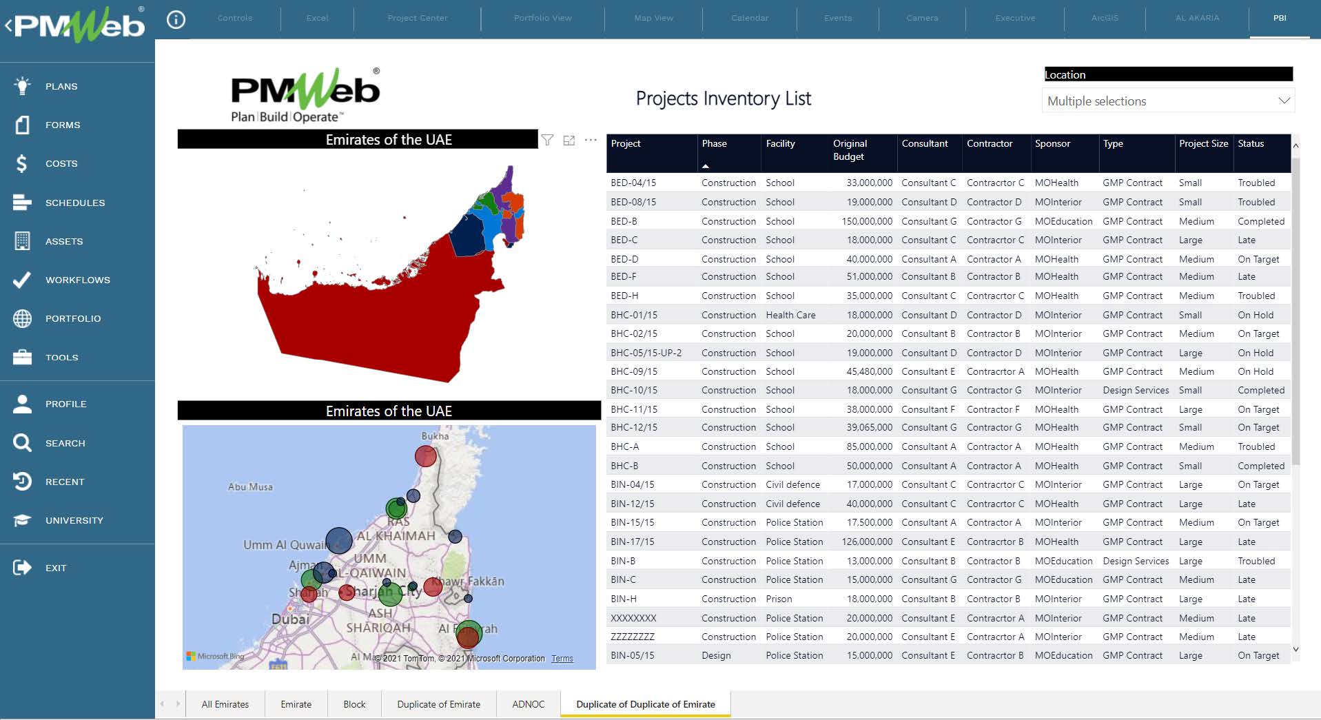 PMWeb 7 Projects Inventory List